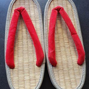 Brand New Japanese tatami zori sandals w/velvet thongs, flip flops, cosplay